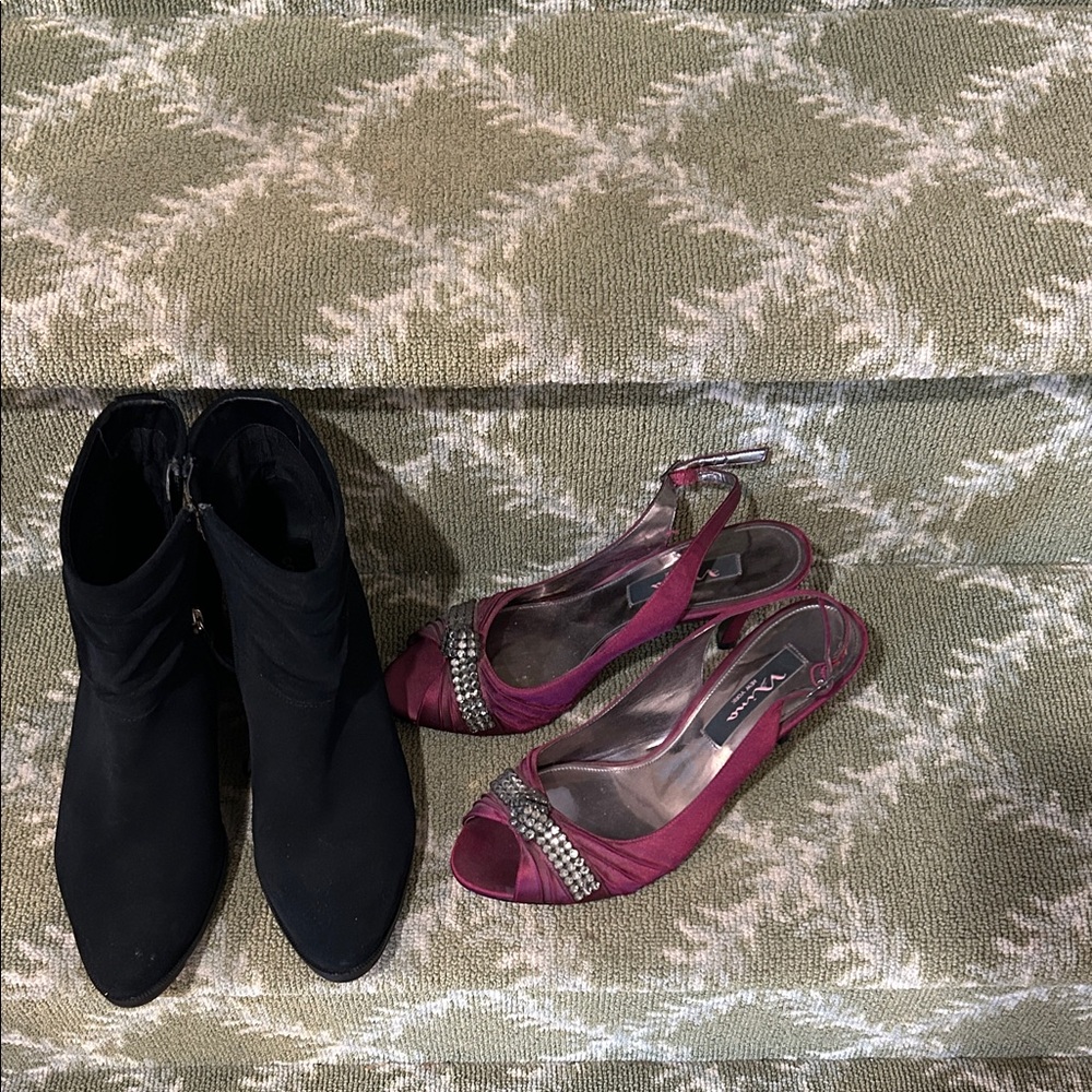 Womens Pink Satin Slingback Heels with Decorative Crystal Accent